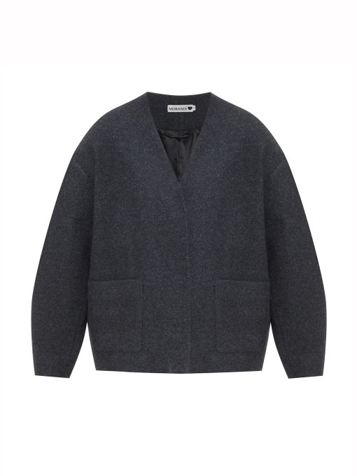 Вкорочене oversize пальто з вовною альпаки темно-сіре