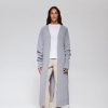 Knitted long cardigan with taupe cashmere on the neckline