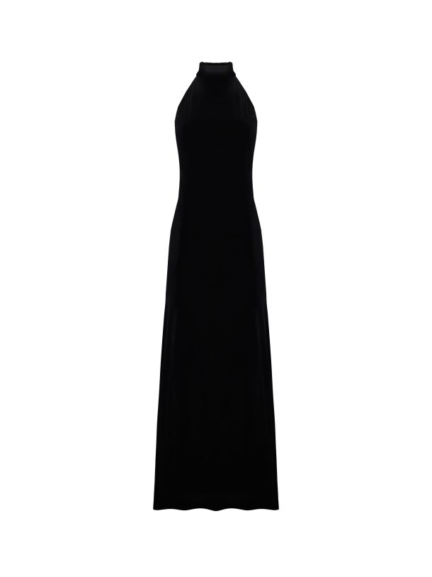 Сукня максі з відкритою спиною — вигляд збоку на білому фоні